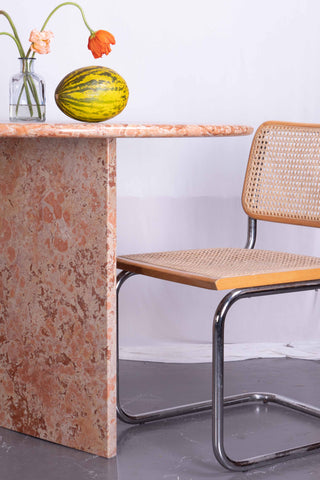 Orange Marble table and Light Cesca Chair 