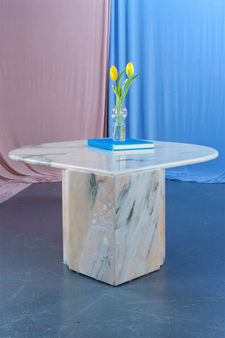 Leaf-Shaped Pink Marble Coffee Table