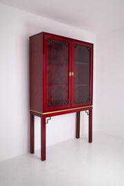 1970's Brass and red Lacquered Banana wood Cabinet