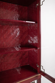 1970's Brass and red Lacquered Banana wood Cabinet