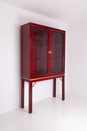 1970's Brass and red Lacquered Banana wood Cabinet