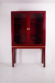 1970's Brass and red Lacquered Banana wood Cabinet