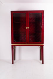 1970's Brass and red Lacquered Banana wood Cabinet