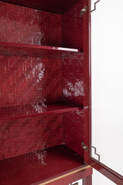 1970's Brass and red Lacquered Banana wood Cabinet