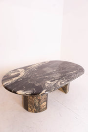 Green and oat coloured vintage marble coffee table on a white background