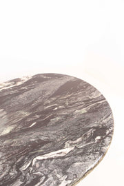 Round marble table top with green, white and oat marbled pattern on a white background