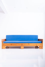 Pine Sofa Bed in Blue Cotton
