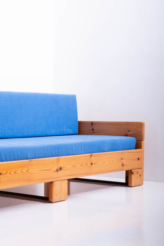 Pine Sofa Bed in Blue Cotton