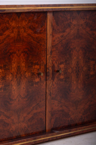 Italian Burl wood Sideboard with Brass Inlay