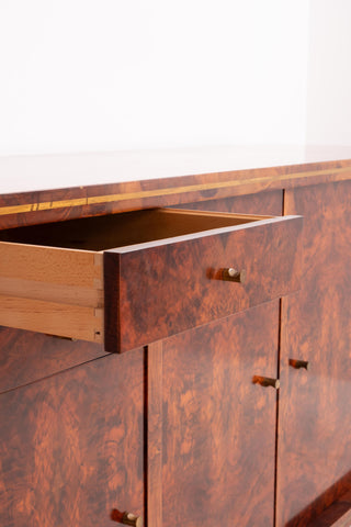 Italian Burl wood Sideboard with Brass Inlay