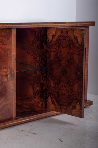 Italian Burl wood Sideboard with Brass Inlay