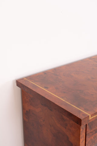 Italian Burl wood Sideboard with Brass Inlay