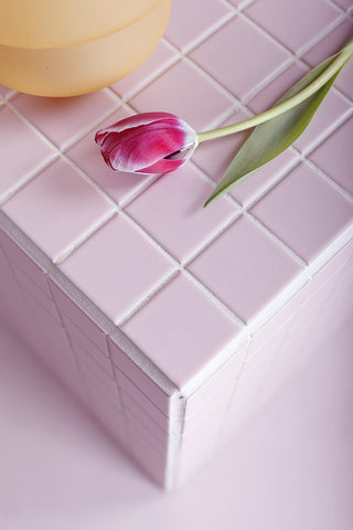 Pink tiled side table cube