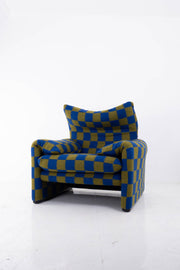 Maralunga Armchair by Magistretti for Cassina -Olive/Blue Check