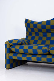 Maralunga Sofa by Magistretti for Cassina -Olive/Blue Check