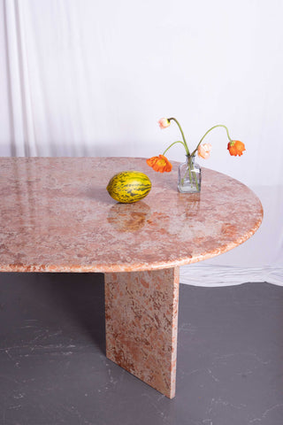 Top View of large orange marble table 