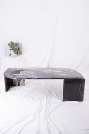 Leaf-Shaped Marble Coffee Table - Charcoal/Ivory/Rust