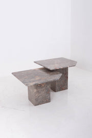 Pair of Marble Nesting Tables - Grey/rust/oat/salmon