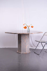 Octagonal marble dining table with plia chair by Piretti for Castelli