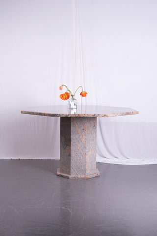 Octagonal marble small dining table in slate salmon and rust