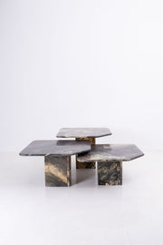 Marble Nesting Tables - Dark Green/oat/taupe