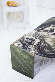 Leaf-Shaped Marble Coffee Table - Fossil Green/Charcoal/Ivory