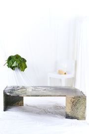 Leaf-Shaped Marble Coffee Table - Fossil Green/Charcoal/Ivory