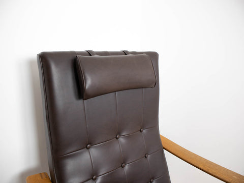 Mid century modern leather armchair with footstool