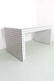 white tiled table