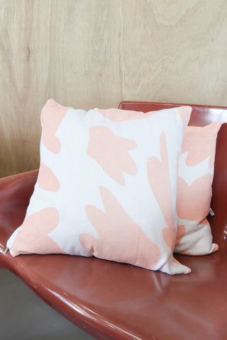 Screen printed pink linen cushions