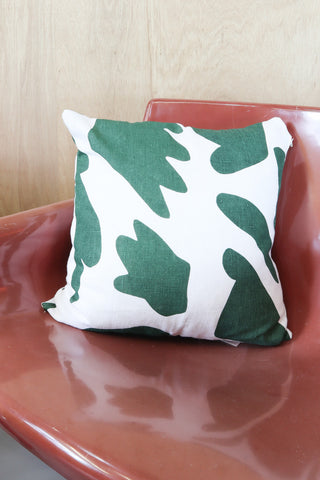 Hand printed linen cushion green