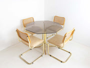 Bronze-colour chrome dining table and chairs 
