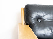 Mid century oak and leather sofa