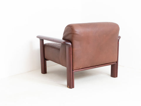 Vintage leather armchair wooden arms